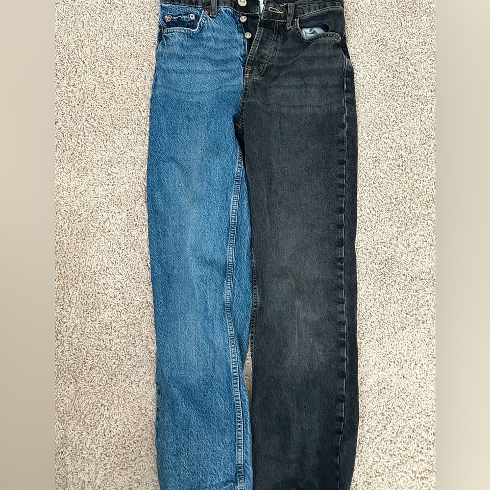 BDG Two-Tone Straight Leg Jeans in Blue and Black